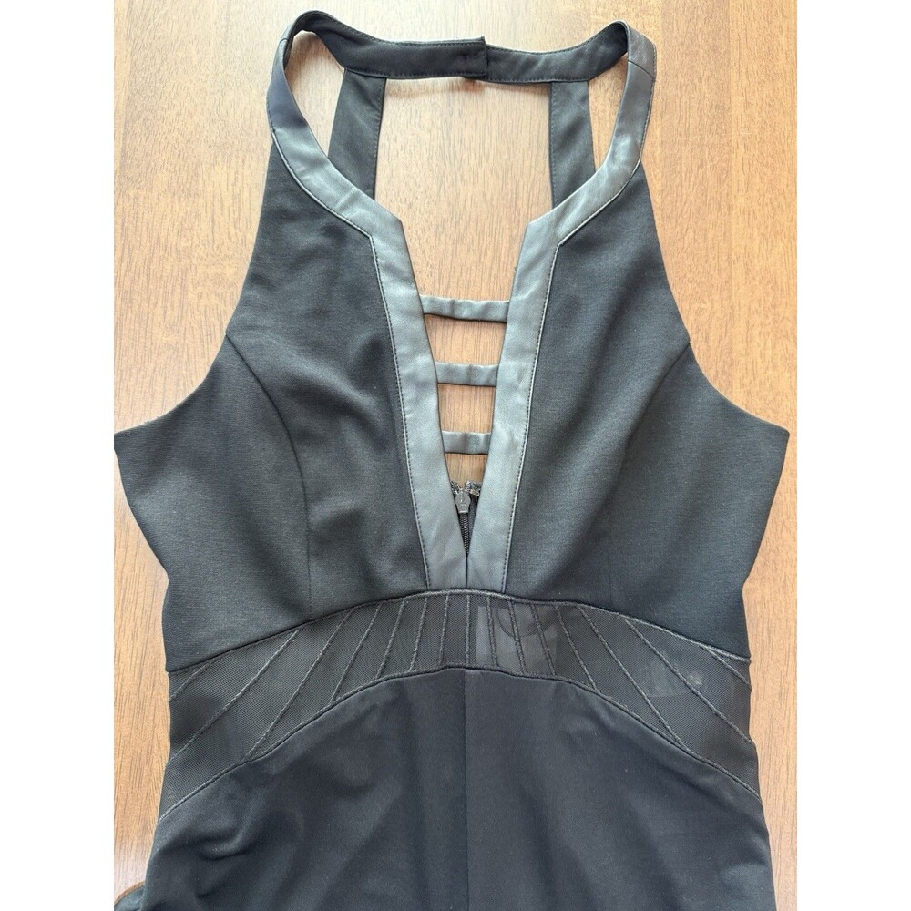 Ark & Co Black Halter Cutout Wide Leg Jumpsuit Faux Leather Trim NWT Small Sexy - Picture 7 of 14